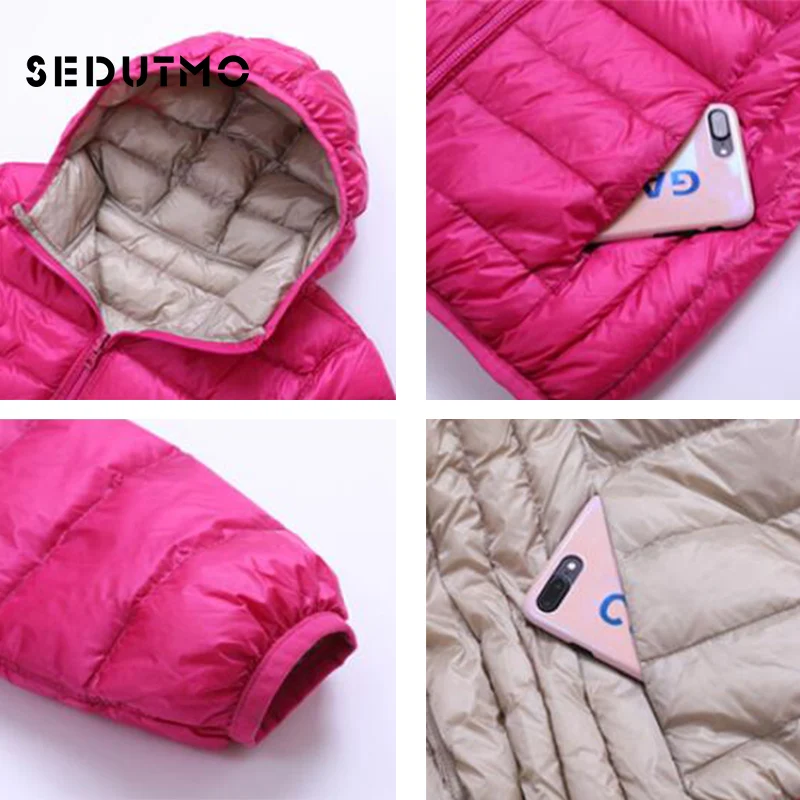 SEDUTMO Winter Duck Down Coat Women Ultra Light Hoodie Jackets Two Side Wear Coat Spring Puffer Jacket ED657