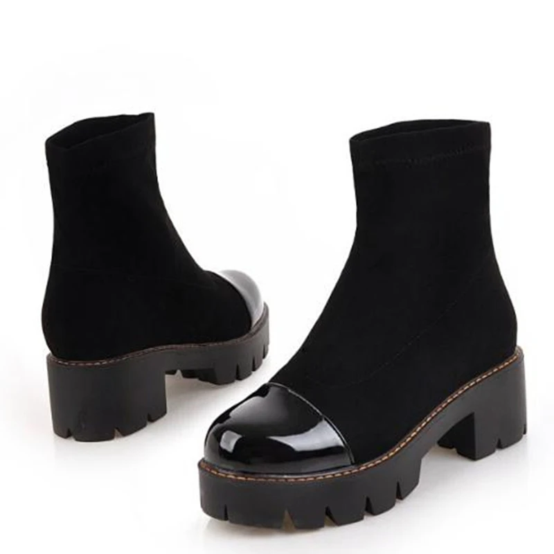 Women Boots Autumn winter New style fashion Short boots Middle heel Student Round head Grind Cashmere Elastic force Women Boots