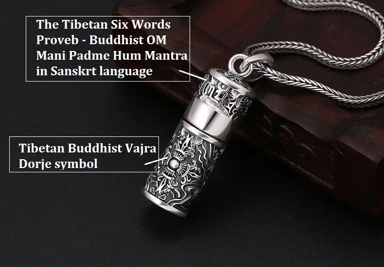 NEW 100% 999 Silver Tibetan Gau Box Pendant Necklace Pure Silver Budhhist Vajra OM Mani Padme Hum Box Pendant Six Words Pendant