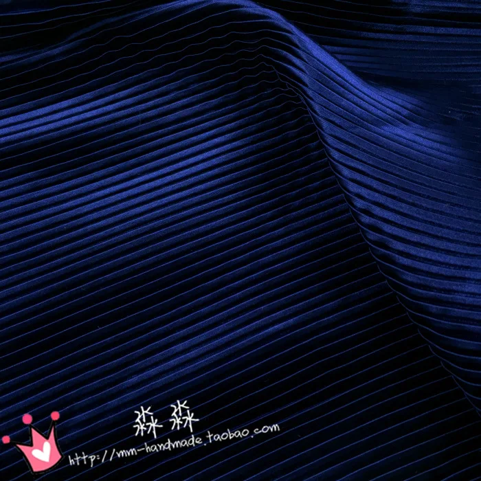 1psc Clothing fabric Navy pinstripe organ plait crushed pleated emulation silk color butyl tight dress fabrics(pleated 0.5m)