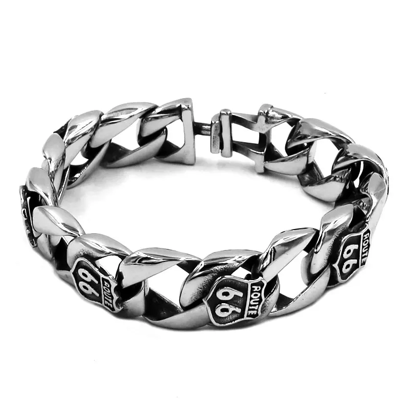 

Route 66 Bracelet Stainless Steel Jewelry Punk Historic Mother Road USA Highway Motor Biker Mens Bracelet Wholesale SJB0346A