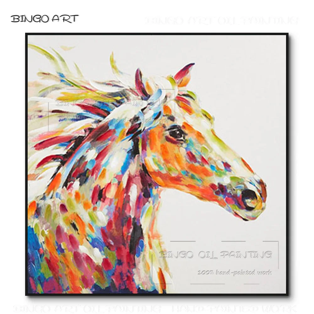 Low Price Free Shipping Handmade Knife Painting Horse Picture for Wall Decor Hand-painted Abstract Horse Knife Acrylic Painting