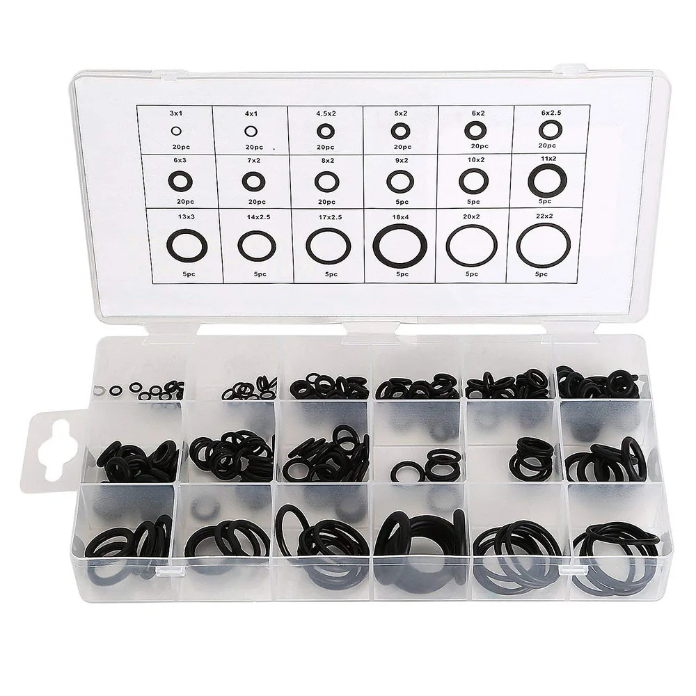 225 pces borracha o anel oring selo encanamento garagem conjunto kit 18 tamanhos com caso