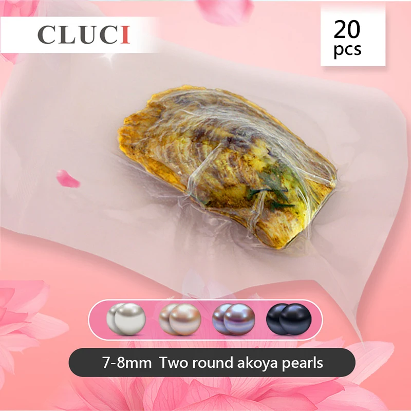 

CLUCI 20pcs Round Natural Akoya Pearl in Oysters 7-8mm Twins Pearl Beads for Jewelry Making Oysters with Pearls WP051SB