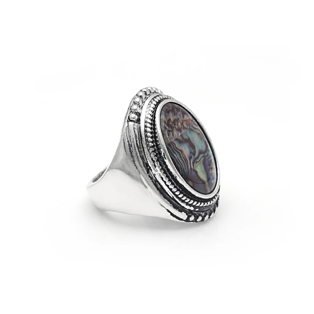 Hainon Big Vintage Princess Women New Zealand Abalone Shell Ring Charm Party Ring For Love Silver Color Jewelry Female