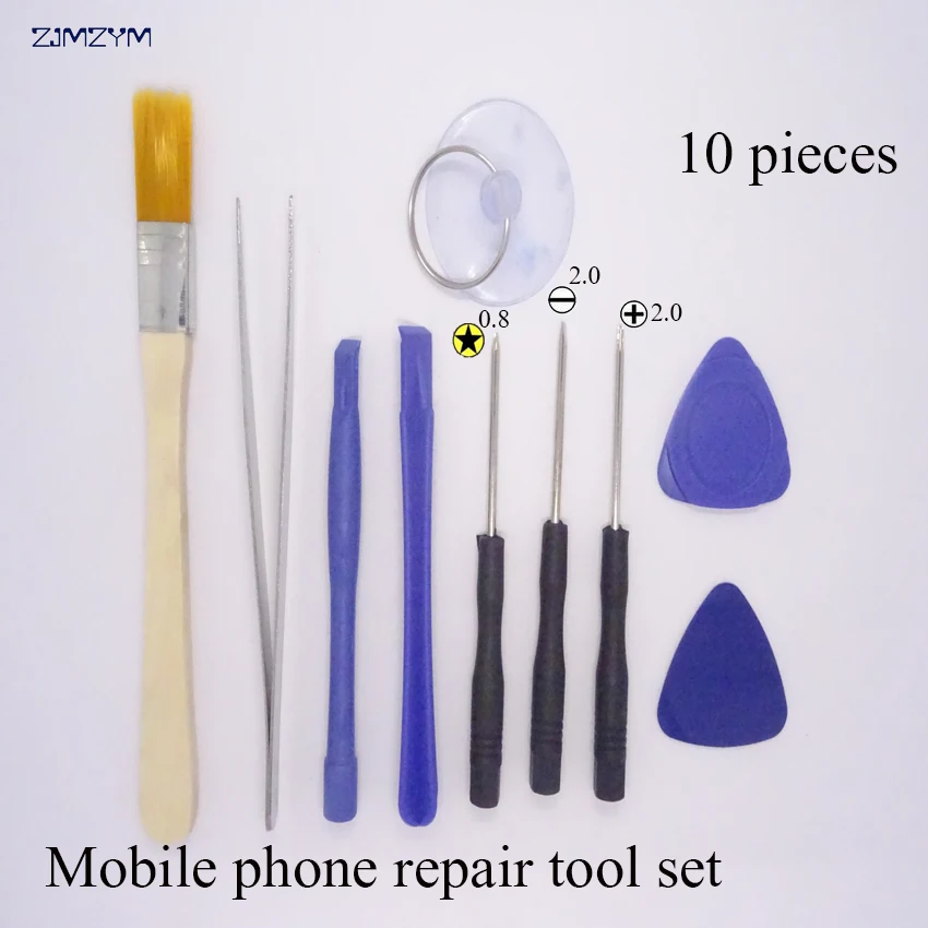 Venda quente 10 em 1 kit de ferramentas de reparo do telefone móvel spudger pry ferramenta de abertura ferramentas de reparo lcd com 2.0mm \ 0.8mm estrela chaves de fenda
