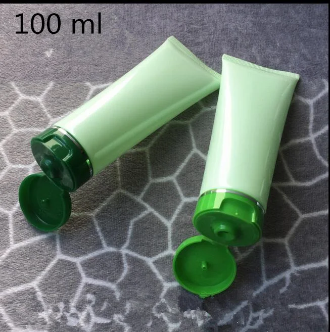 

50 pcs Free Shipping 100 ml Empty Green Plastic Tube Bottles Whit Clamshell Flip Lid Empty Packaging Bank Cosmetic Containers