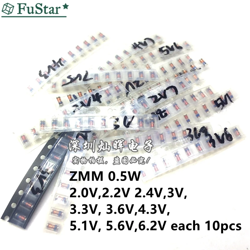 1/2W 0.5W ZMM Regulated voltage SMD 2.0V~6.2V Zener diode 1206 Package 10valuesX 10pcs=100pcs Voltage Regulator Diode