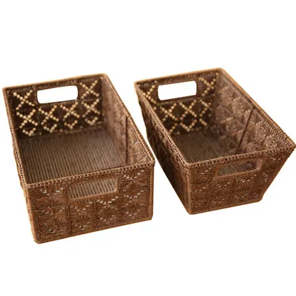 Sui Ming-Shaped Lines Of National Style Grass Rattan Rattan Collection Basket Of Debris Storage Box Finishing Box Finishing Bask