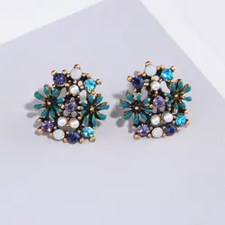 Vintage Sweet Cute Flower Stud Earrings for Women 2019 New Fashion Pearl Crystal Earrings Femme Brincos Wholesale Jewelry WX195