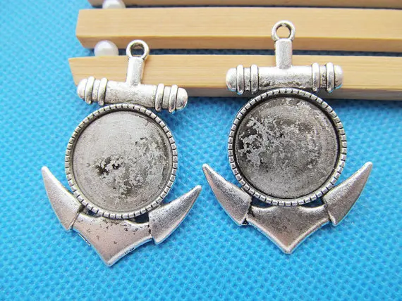 100pcs Antique Silver/Antique Bronze Anchor Base Setting Pendant Charm/Finding,20mm Cabochon/Cameo Tray Bezel,DIY Accessory