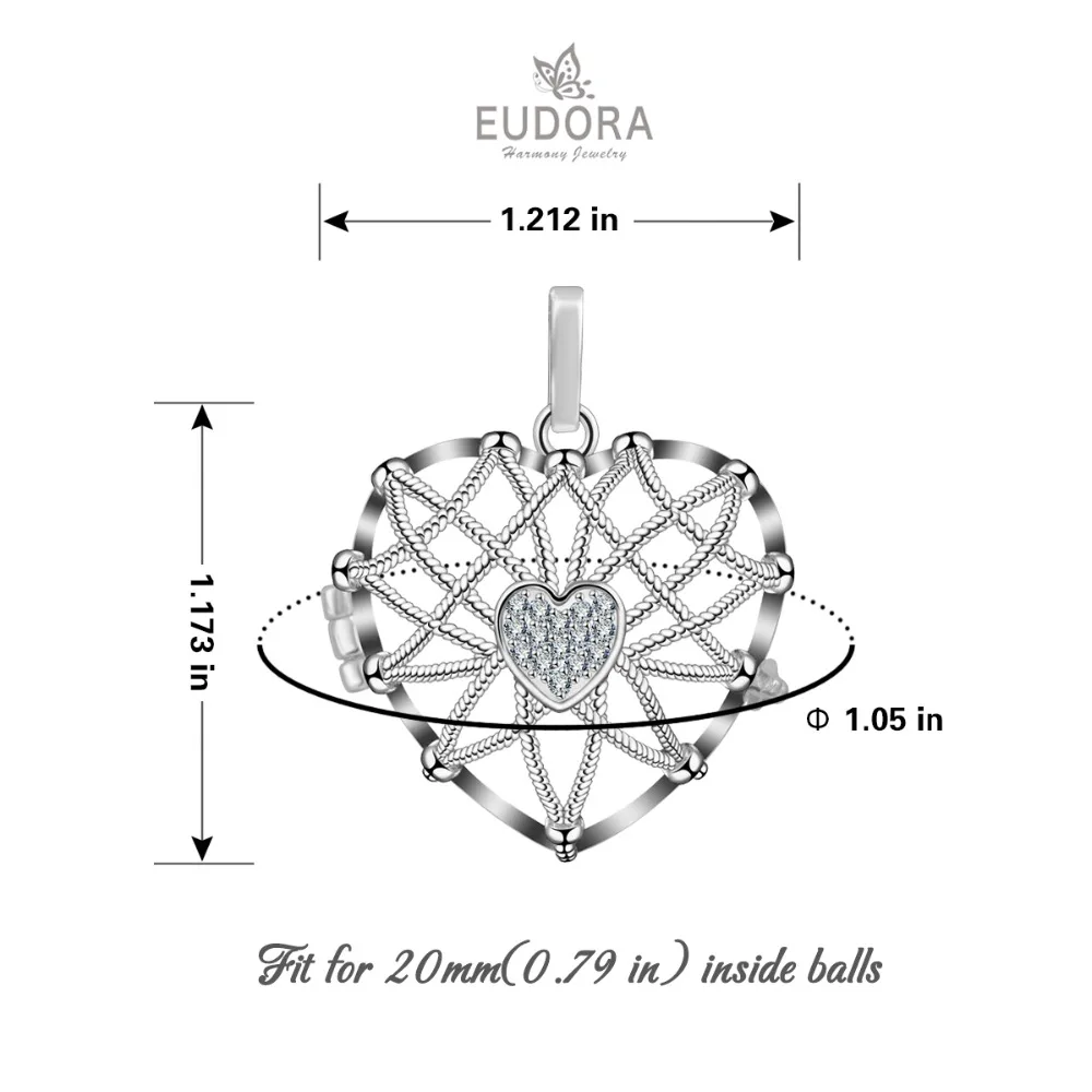 Eudora 20mm Crystal Cute Harmony Bola Ball Love Heart Locket Cage Pendant fit DIY Chime Ball Necklace Jewelry For Women K245N20