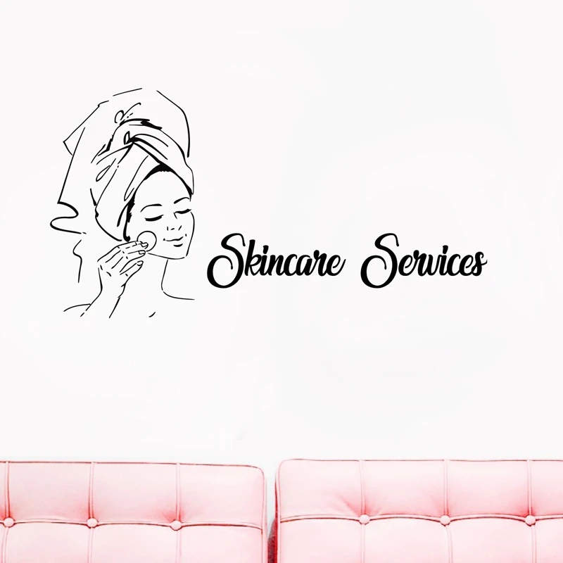 Spa Sign Facials Quote Body Massage Wall Decal , Mask Skin Care Treatment Vinyl Art Sticker Beauty Salon Mural Art Wall Decor