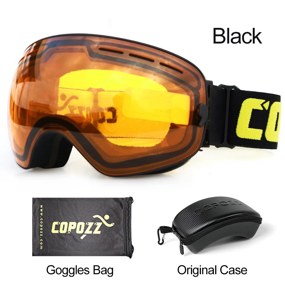COPOZZ Skibrille mit Boxetui, Skimaske, UV400, Antibeschlag-Schneebrille, großes kugelförmiges Skifahren, Snowboarden, für Damen und Herren