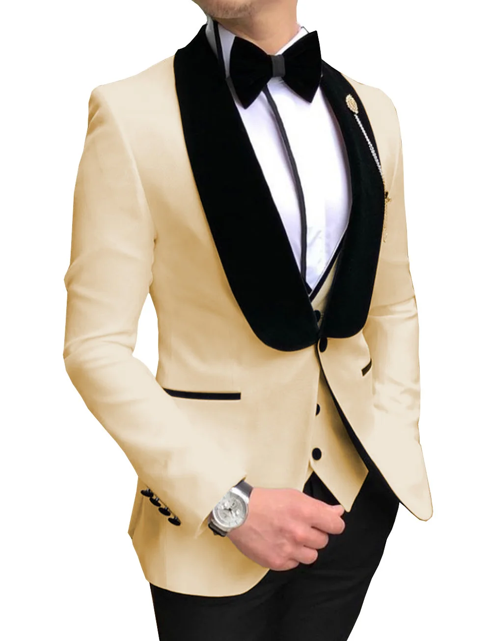 Costume Blanc Slim Fit 3 Pièces pour Homme, Veste d'Affaires, Smokings, Blazer, Gentleman pour Mariage, Marié, Bal, Soirée (Blazer + Gla+ Pantalon)