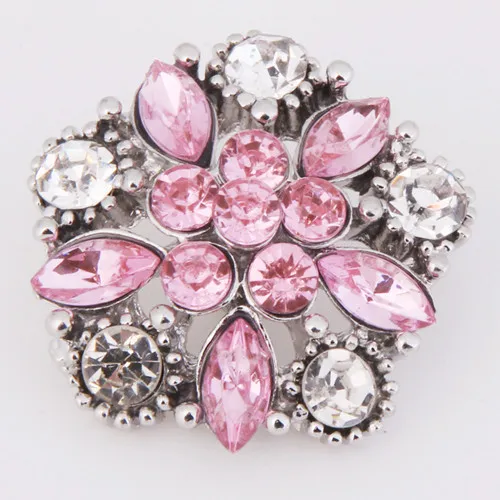 Hot KZ1168 Charm Flower Rhinestone Fashion 18mm snap buttons fit DIY snaps bracelets necklaces jewelry wholesale trendy women