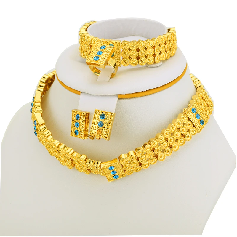 Gold Color Ethiopian Jewelry Women Chokers Necklace/Earrings/Ring/Bracelet Sets Eritrea Habesha Africa Wedding Bride Gift