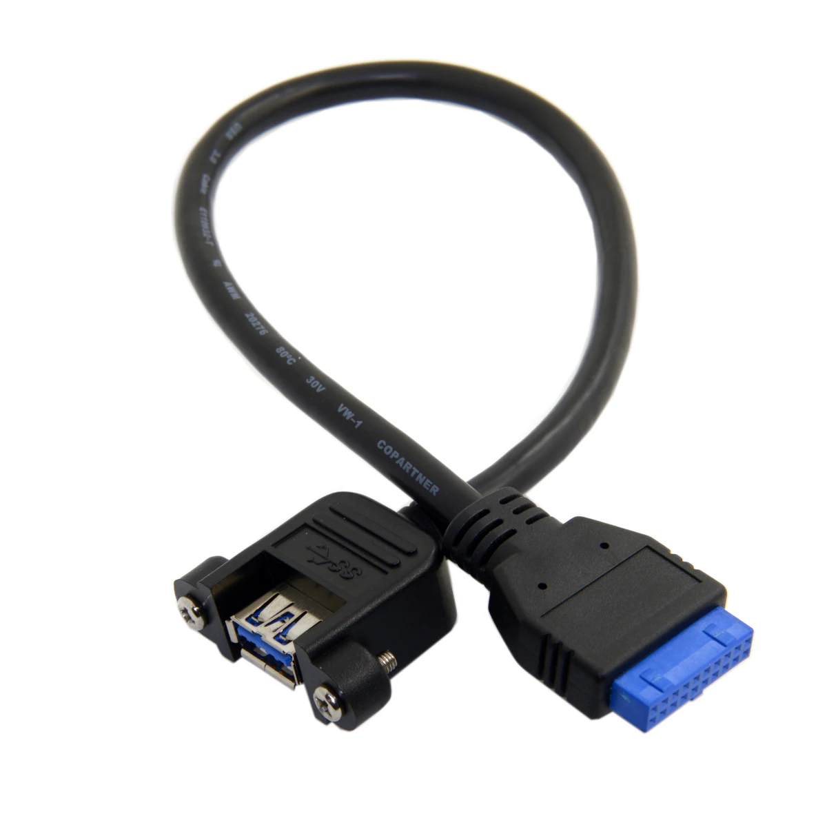 

Chenyang USB 3.0 Single Port A Female Screw Mount Type to Up Angled Motherboard 20pin Header Cable 25cm