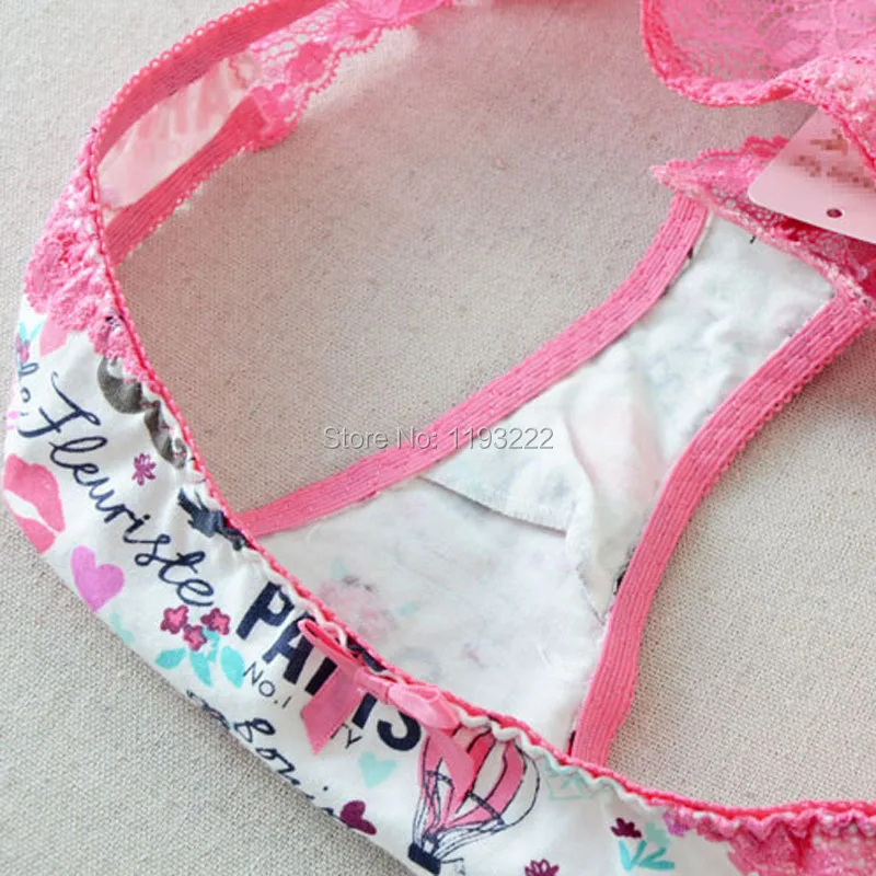 Cute Sexy Girl XXS-L Harajuku Kawaii Fresh Pink Cat Lace Floral Low Rise Briefs G string Underwears Thongs