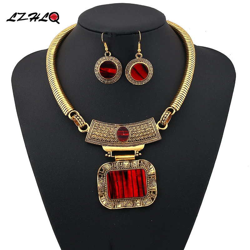 LZHLQ  Fashion 4 Color Bohemia Collier Big Statement Maxi Necklace Set Punk Ethnic Power Choker Necklace Women Jewelry