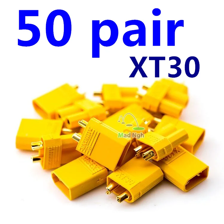 

50 Pairs XT30 Yellow Battery Connector Set 2.0mm Male Female Gold Plated Banana Plug For RC Lipo Battery FPV Quadcopter Motor