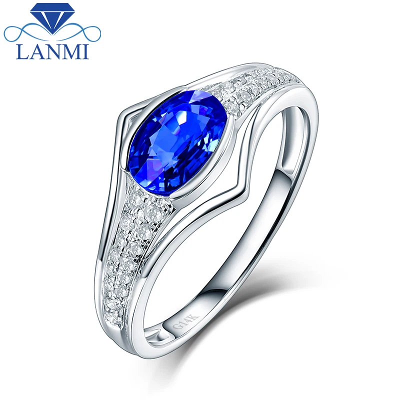

LANMI Charming Oval Natural Sapphire Women's Wedding Rings In 14Kt White Gold Fine Jewelry Special Design for Anniversary Gift