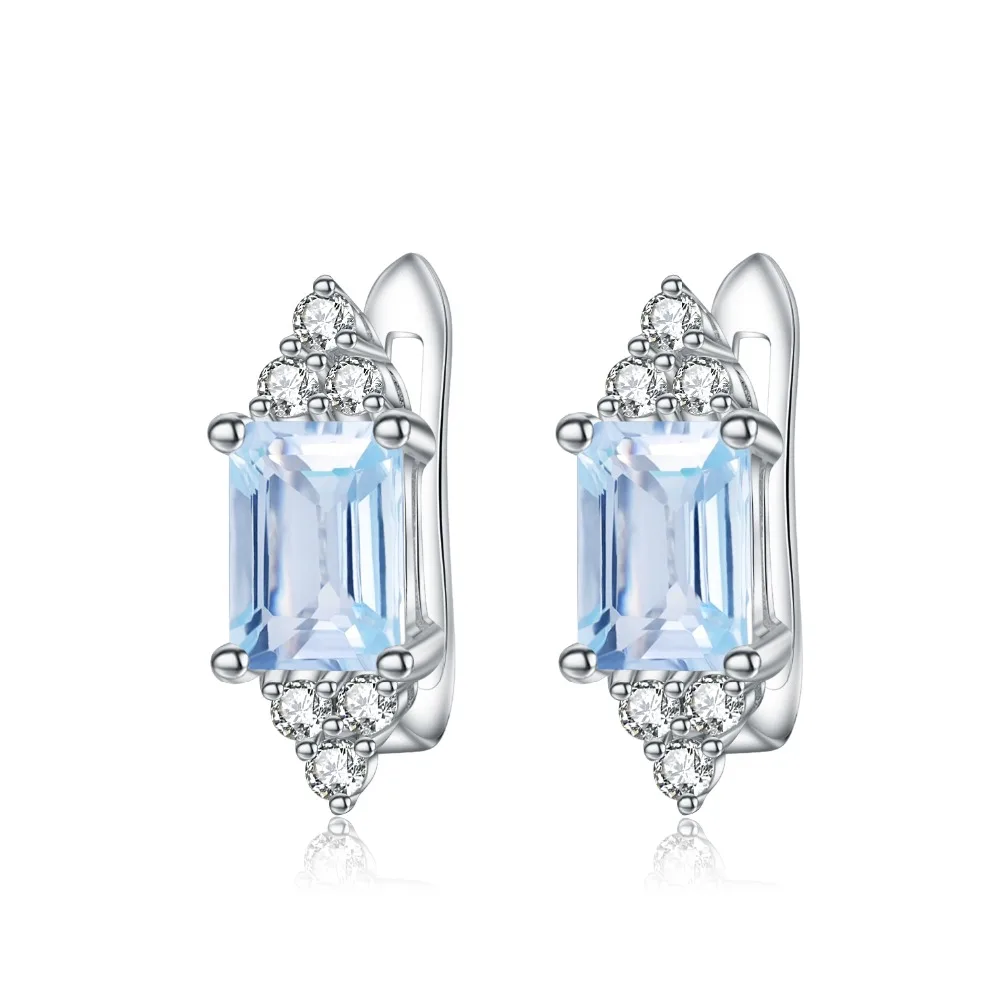 

GEM'S BALLET 2.56Ct Natural Sky Blue Topaz Earrings Trendy Fine Jewelry 925 Sterling Silver Wedding Stud Earrings For Women Gift