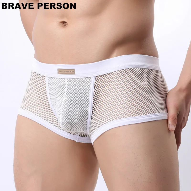 BRAVE PERSON Underwear Men\'s Boxers Breathable Mesh Hollow Boxer Shorts Sexy Underwear Panties Transparent Men Boxers B1150