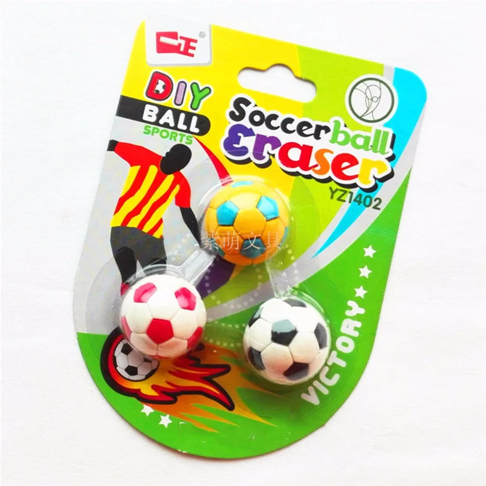 3 Pcs/Pack Cute Funny Football-Shaped Soccer Eraser & Rubber for School Stationary & Office