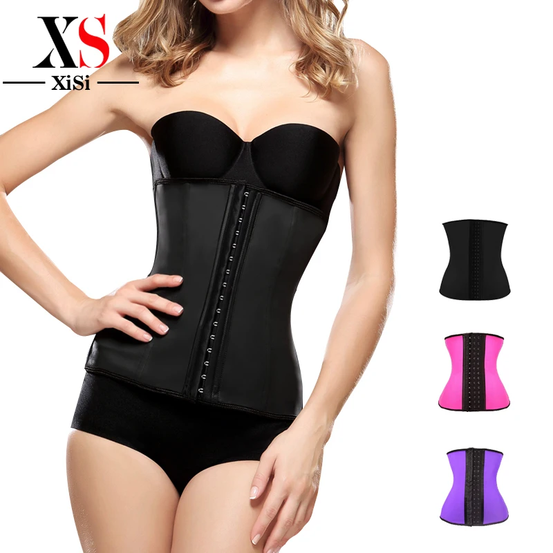 

Rubber waist cincher plus size waist trainer corset 4xl steel boned underbust black Sexy corsets and bustier women Latex Corset