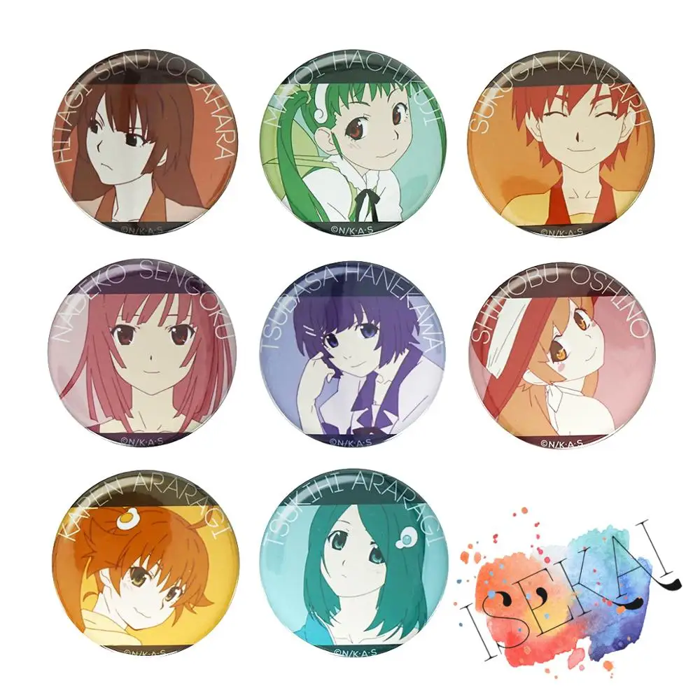 Monogatari Anime Bakemonogatari Hitagi Senjougahara Oshino Shinobu Sinobu Mayoi Nadeko Tsukihi Tsubasa Metal Badge Brooch Pins