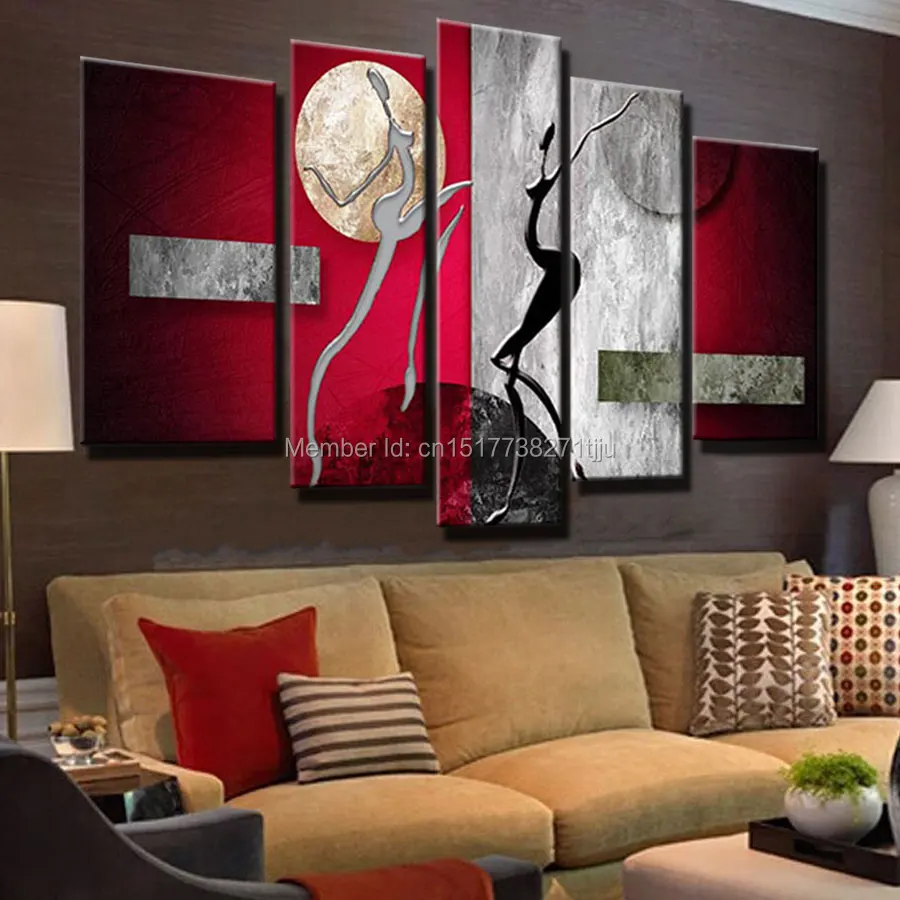 

large modern abstract oil painting on canvas red silver dancers wall pictures dancing women art painting for living room decor