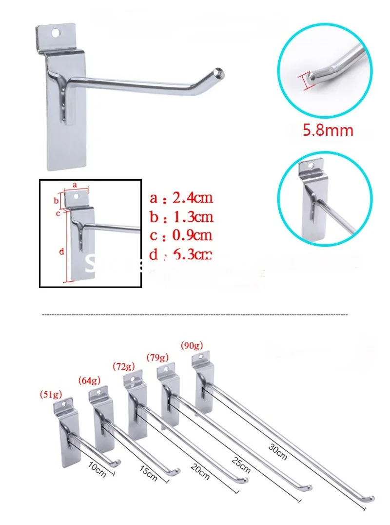 (100 pz/pacco) 15cm lunghezza 6mm diametro negozio al dettaglio mostra Slatwall Display Hook