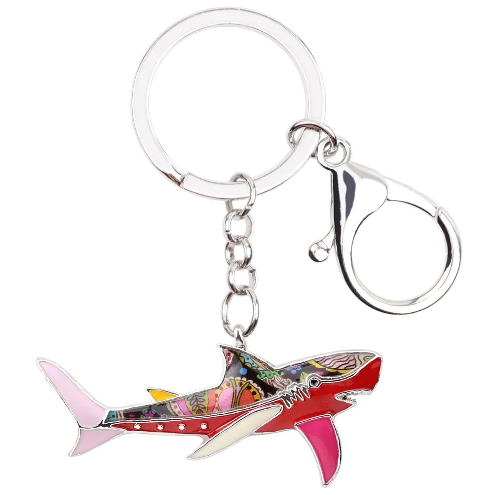 Bonsny Enamel Shark Key Chain Key Ring Handbag Bag Charm Alloy Keychain New Fashion Accessories Ocean Animal Jewelry For Women