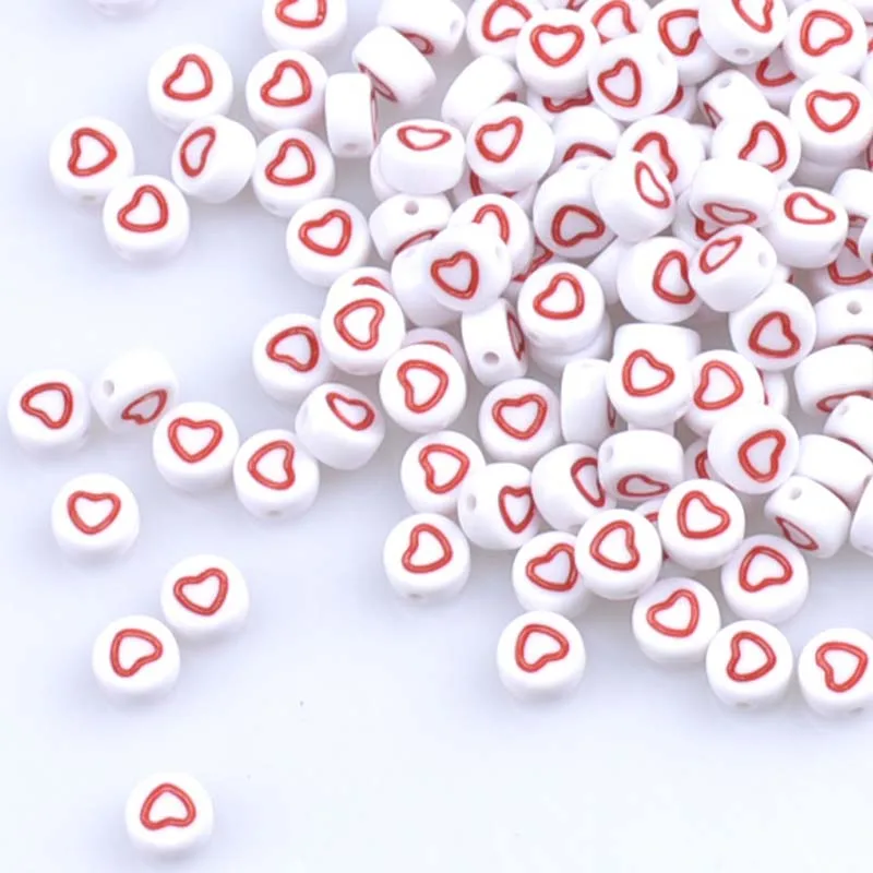 7X4mm 400PCs red Love Heart Acrylic Flat Round Pony Beads For Jewelry Making YKL0535