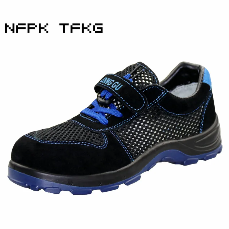 men's fashion breathable steel toe caps work safety shoes hollow out summer worker shoe lightweight tooling security low boots