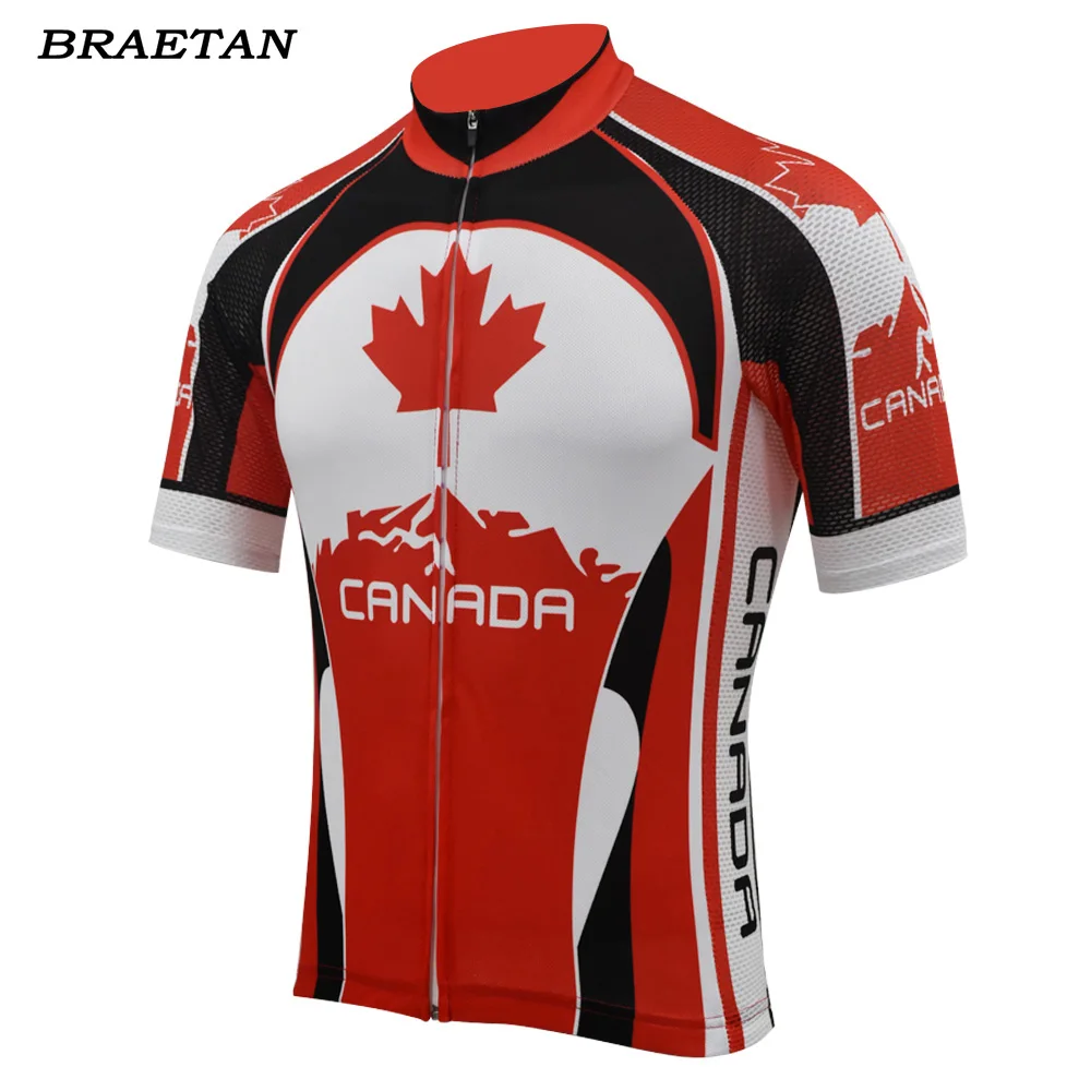 Camiseta de manga corta de ciclismo para hombre, maillot de color rojo y negro, ropa de ciclismo de Canadá, braetan