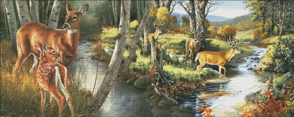 Needlework for embroidery DIY DMC High Quality - Counted Cross Stitch Kits 14 ct Oil painting - Birch Creek Deer