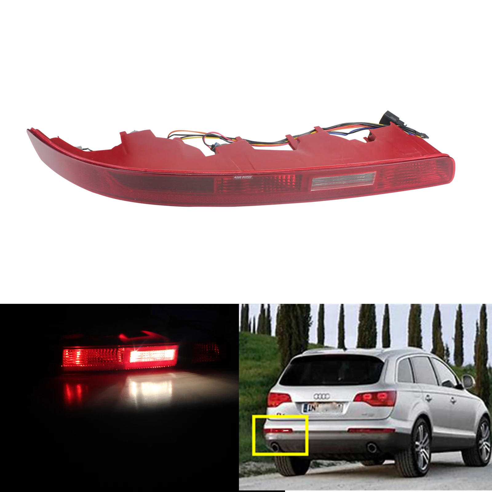 ANGRONG Rear Bumper Reflector Reverse Brake Stop Light Lamp Left For Audi Q7 4L 2006-15