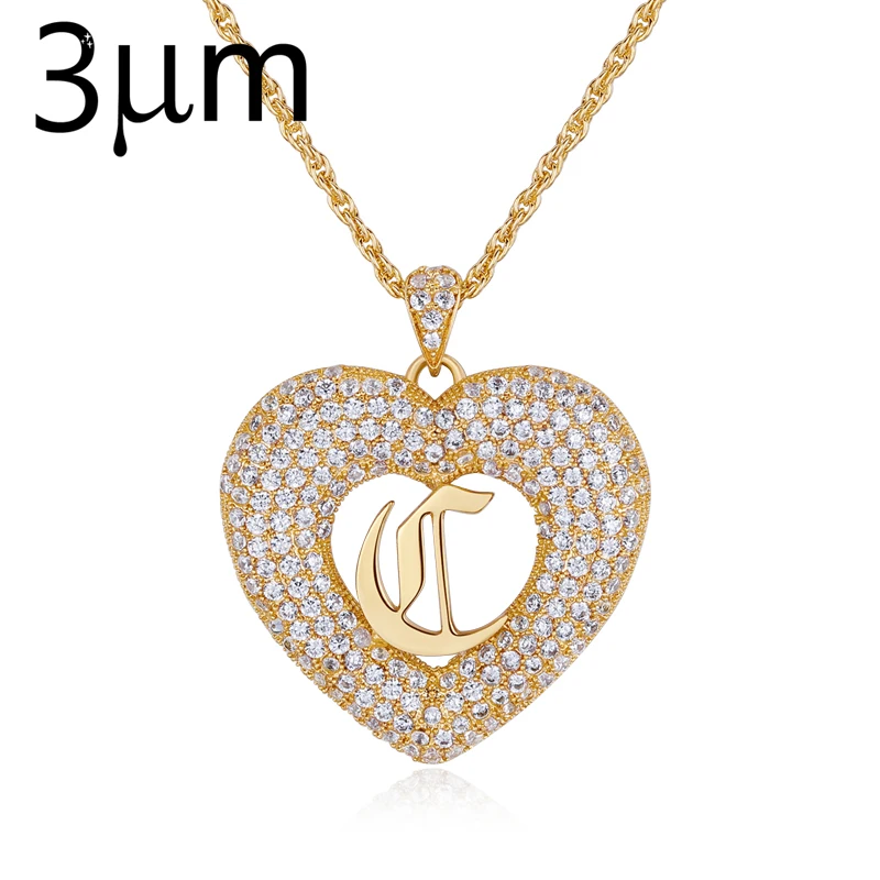 3UMeter Heart Crystal Necklace CZ Love You pendant with Letter Initial Necklace Sister English Old English Necklace