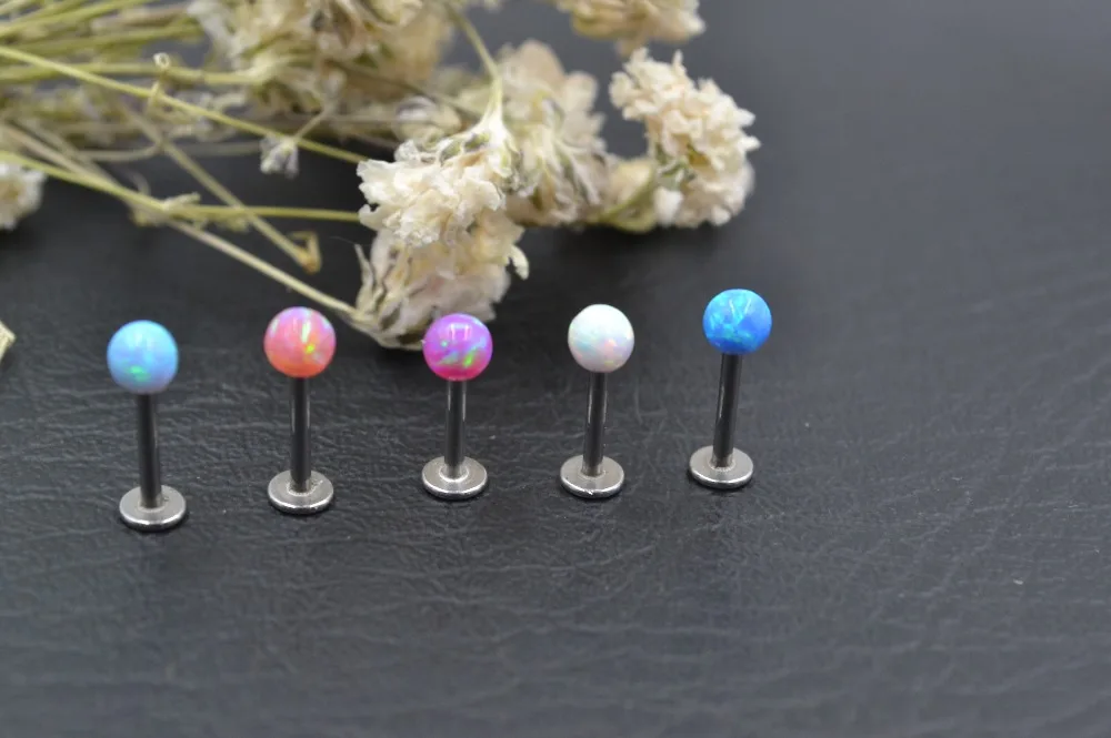 

Free shippment 10pcs Body Jewelry 16G Opal stainless steel body jewelry Lip piercing labret ring Ear Helix Bar Tragus Studs