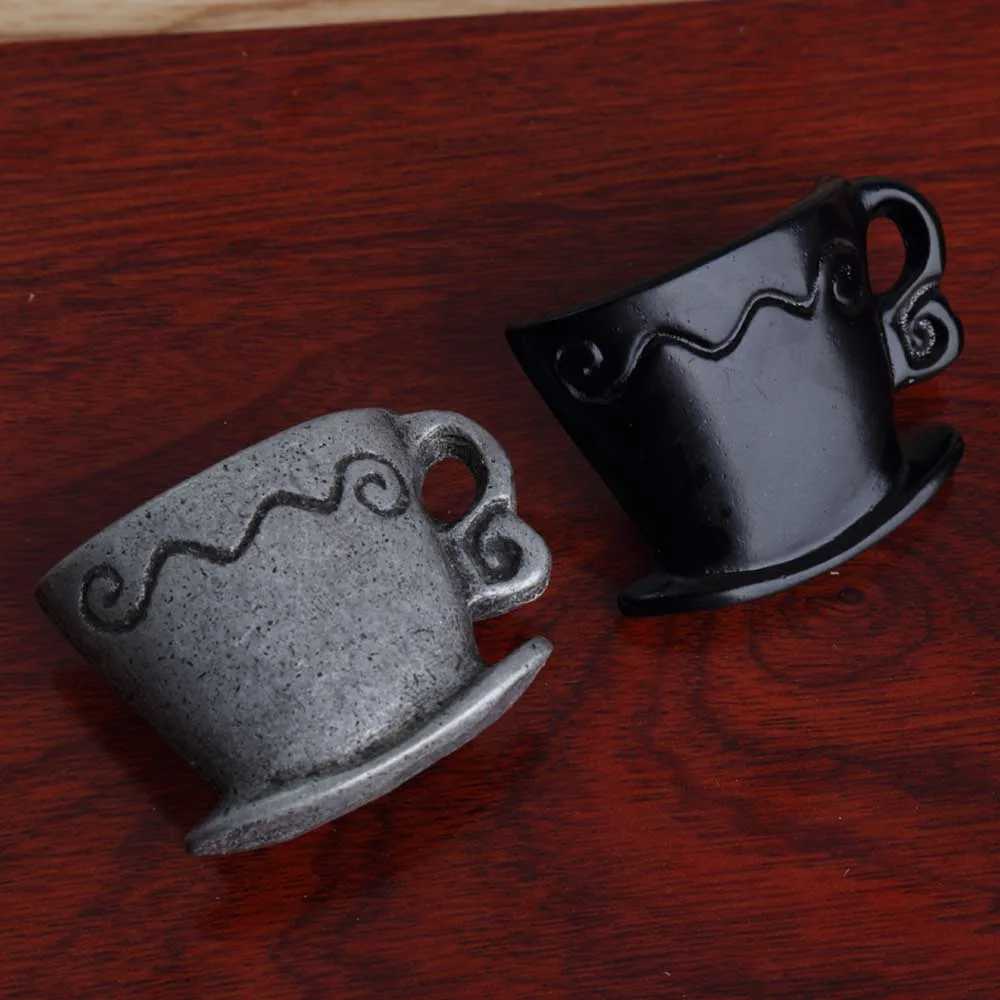 vintage creative coffee cup drawer cabinet knobs pulls retro black dresser door handles knobs antique silver furniture knobs