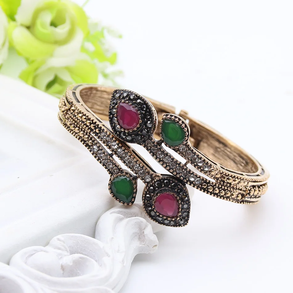 Sunspicems Vintage Women Heart Cuff Bracelet Turkish Bangle Arabic Bride Wedding Jewelry Antique Gold Color Pulseiras Feminino