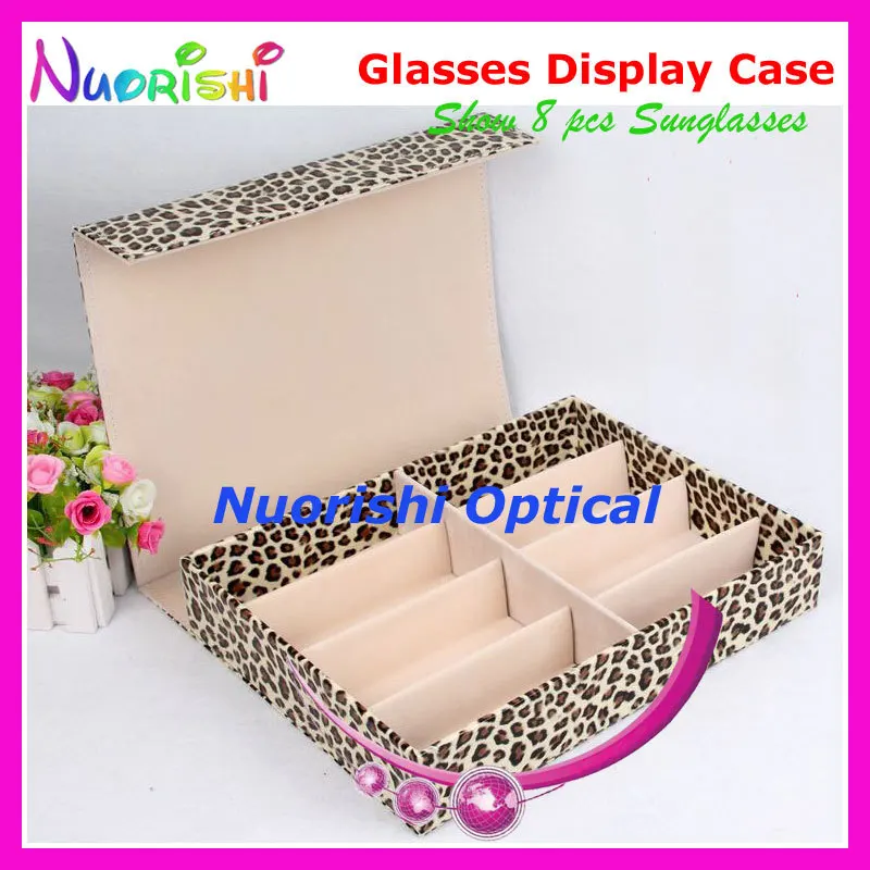 Leopard Leather Storage Display Sample Eyeglass Sunglass Glasses Eyewear Case Box Holding 8pcs Sunglasses A636-8S Free Shipping