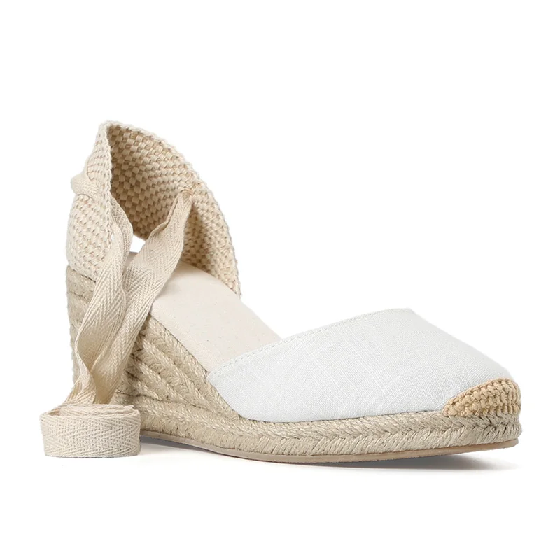 Espadrille Sandal 2021 Sandalias Mujer New 0-3cm Tienda Soludos Womens Wedge Sandals Cap Toe Concise Cotton Fabric {sandals}