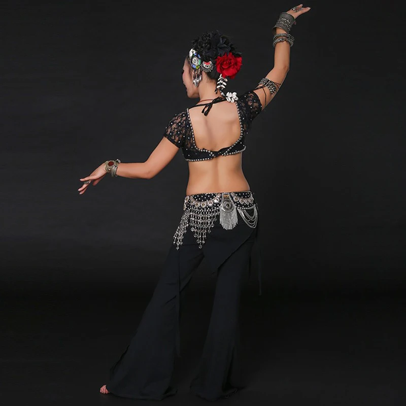 Professional Dancewear Tribal Belly Dance Clothes 3pcs Choli Top Belt Pants Women Bellyance Costume Set Pants Costume