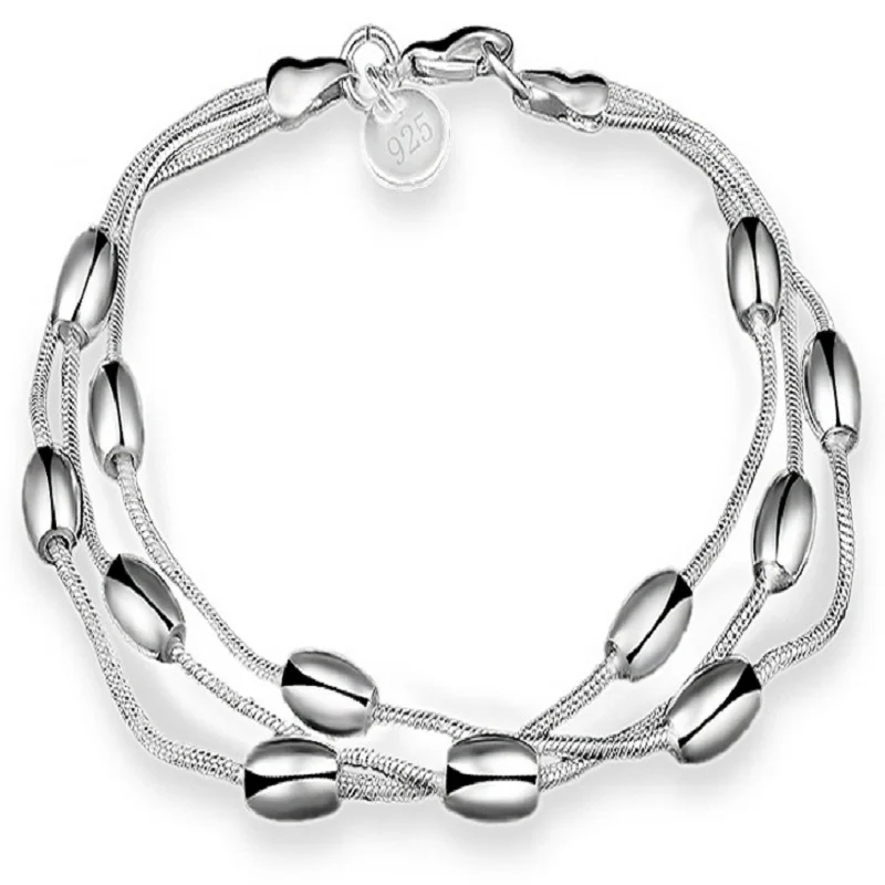 H236 silver color bracelet,fashion jewelry Three Line Gloss Ball Bracelet /azvajrca awjajnqa