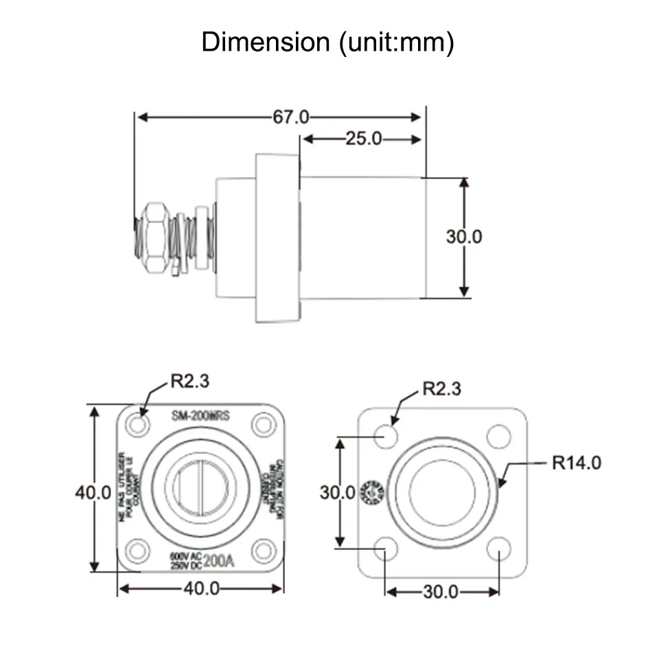 R-LOK 200A Male Socket Chinese Standard Single Pole Power Connector Compatible with Cam Lock Bolt Type