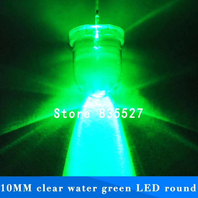 50pcs/lot F10 Round Water Clear 10mm Emerald Green LED Super Bright Light Lamp beads Emitting Diode Diodes DIP For DIY lights