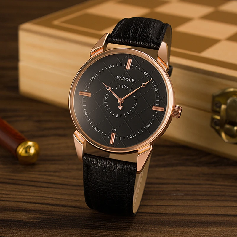 YAZOLE – montre de luxe pour hommes, étanche, bracelet en cuir, horloge